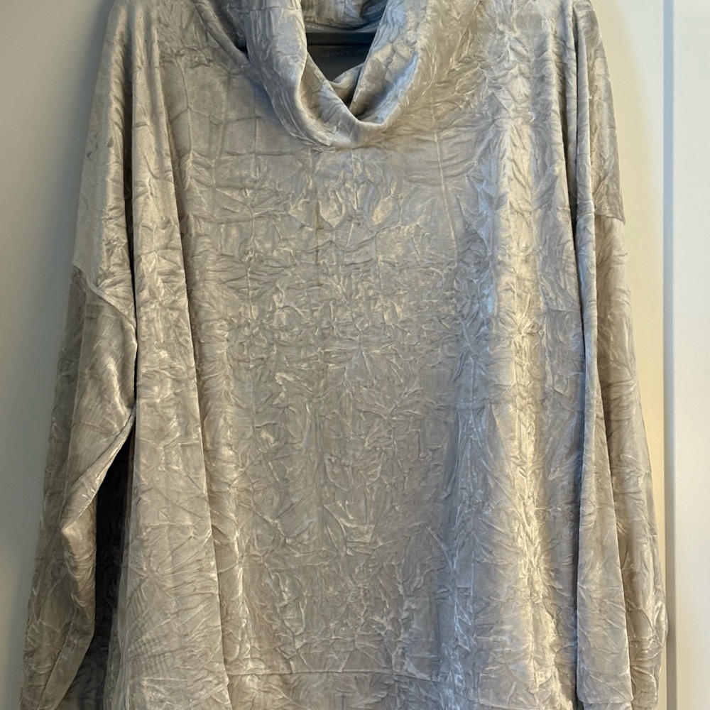 Crushed Velvet, Elegant Cowl Neck Sweatshirt - Silver, like NEW!